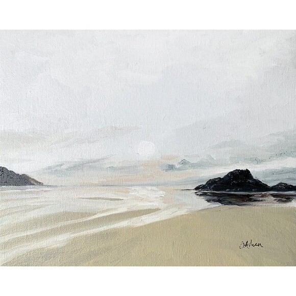 Original Oil Landscape Painting Oregon Coast Seastack Neutral Beach Signed 8x10" - Picture 1 of 3